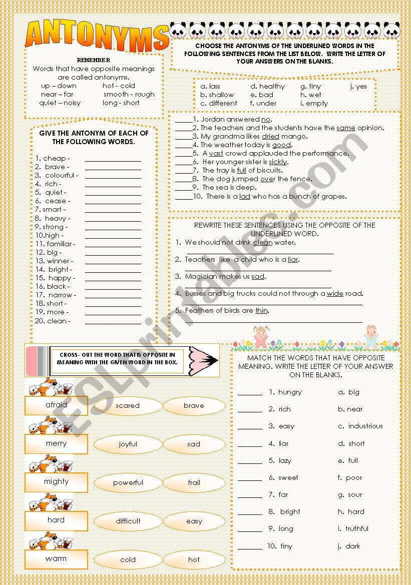 ANTONYMS worksheet