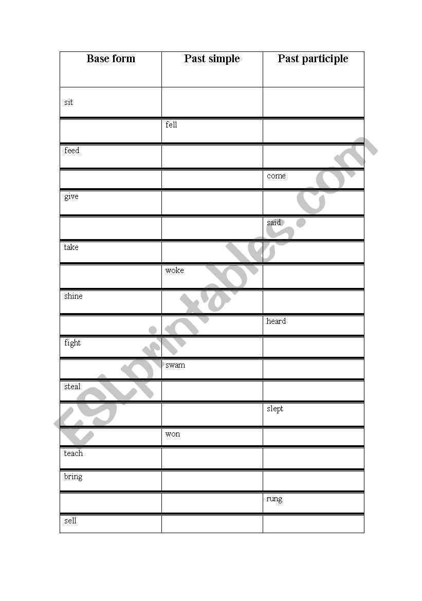 irregular verbs worksheet