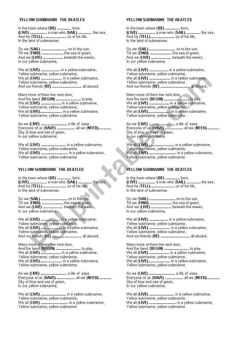 Yellow submarine worksheet