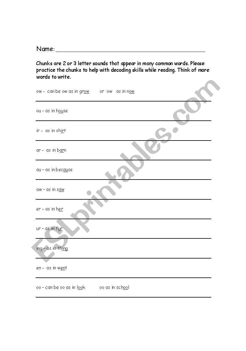 Chunk it up worksheet