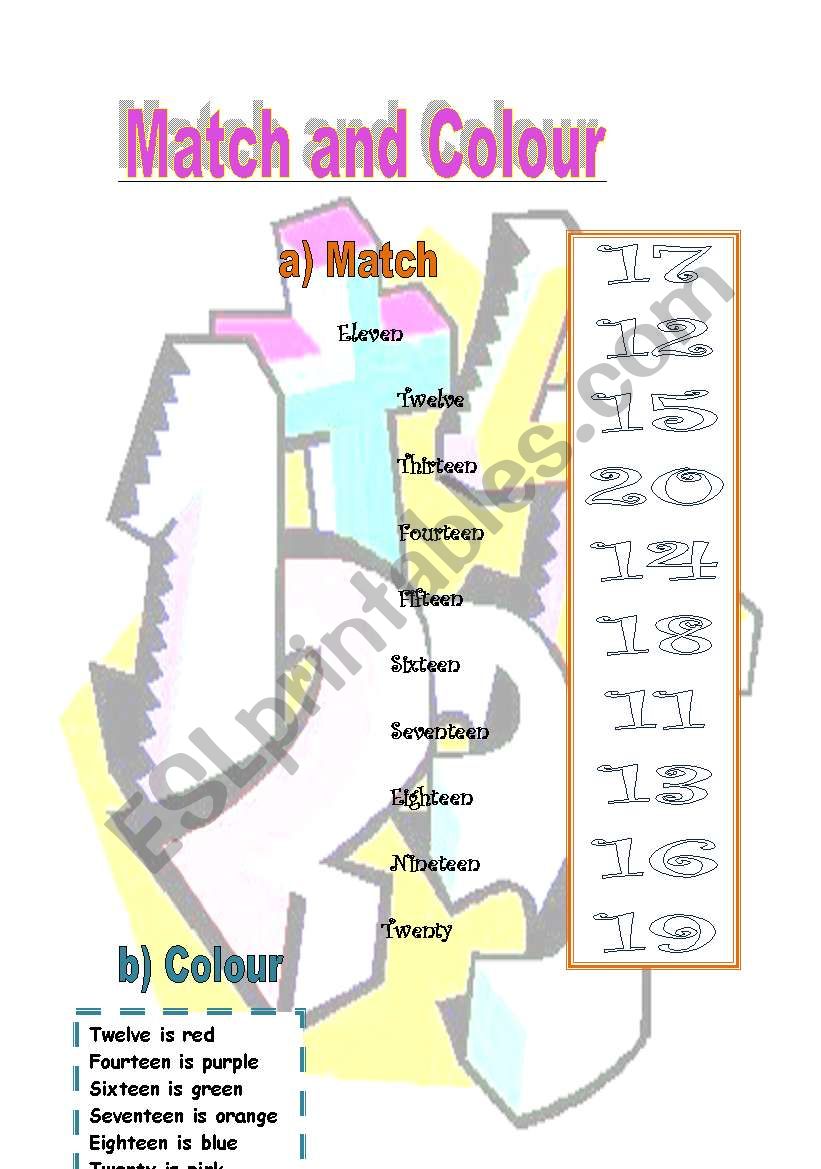 Match and colour the numbers worksheet