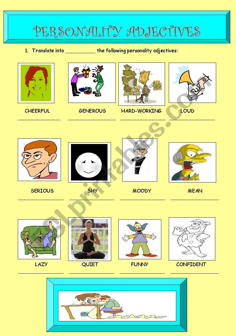 PERSONALITY ADJECTIVES 1/4 worksheet