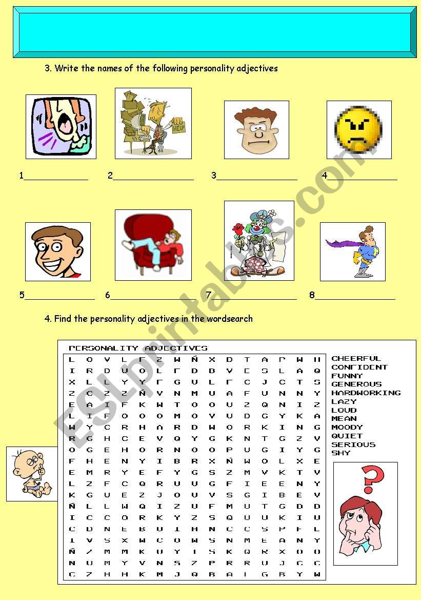 PERSONALITY ADJECTIVES 3/4 worksheet