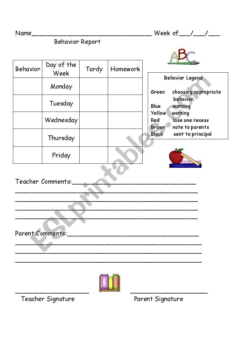 Weekly Behavior Report  worksheet