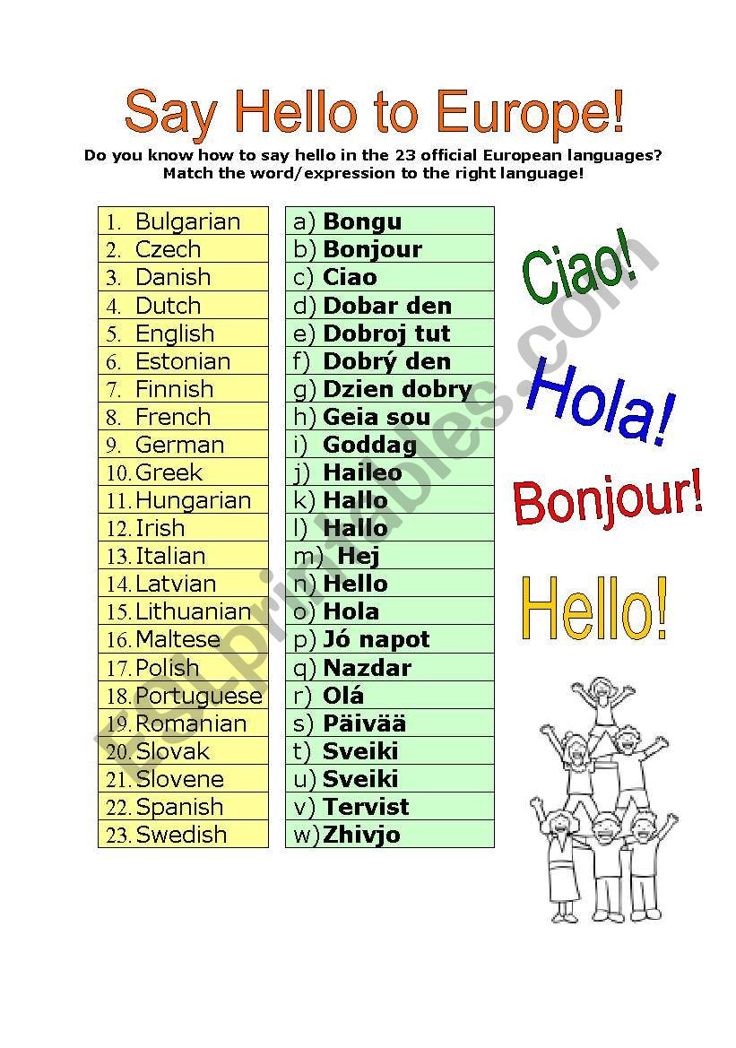 Say hello to Europe! worksheet