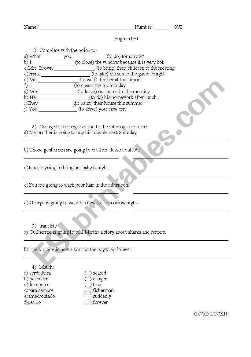 Going to test worksheet
