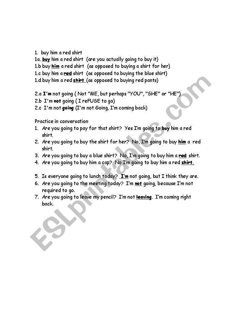 Contrastive Stress Drill worksheet