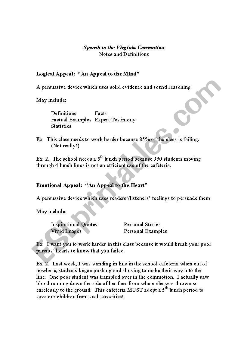 Logical and Emotional Appeals worksheet