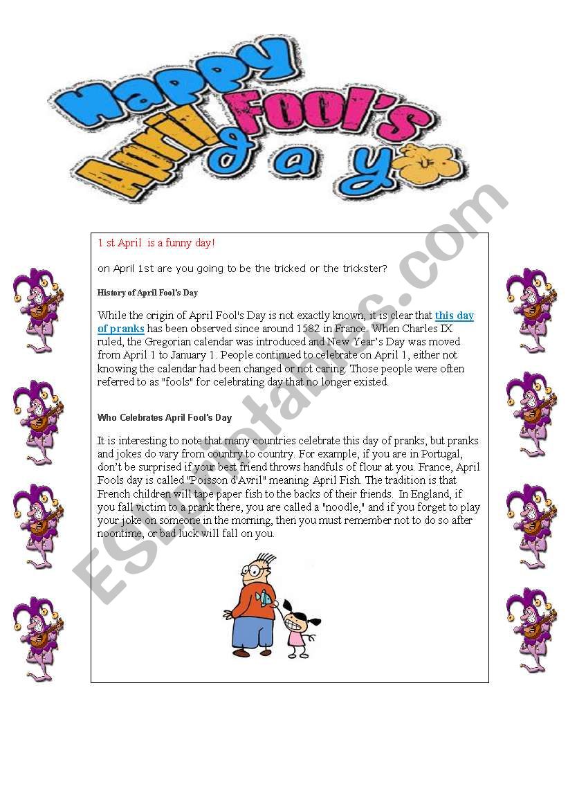 April fools day worksheet