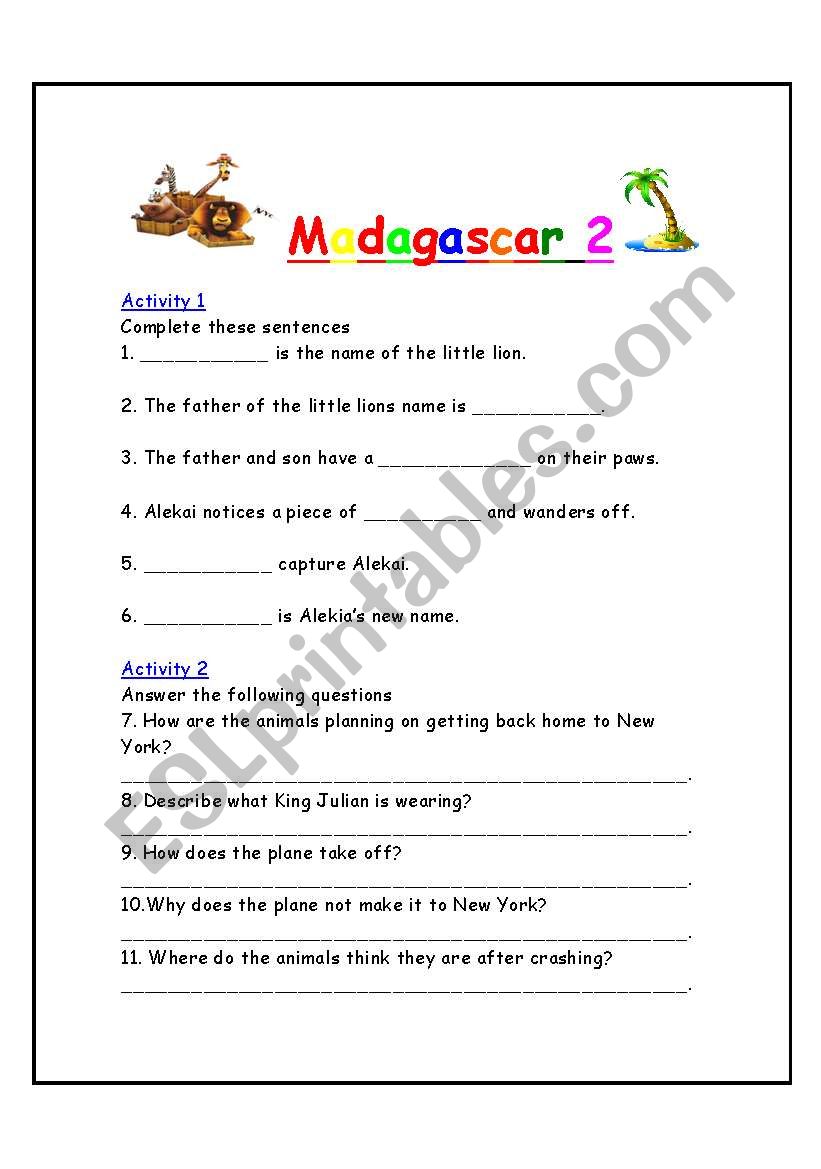 Madagascar 2  worksheet