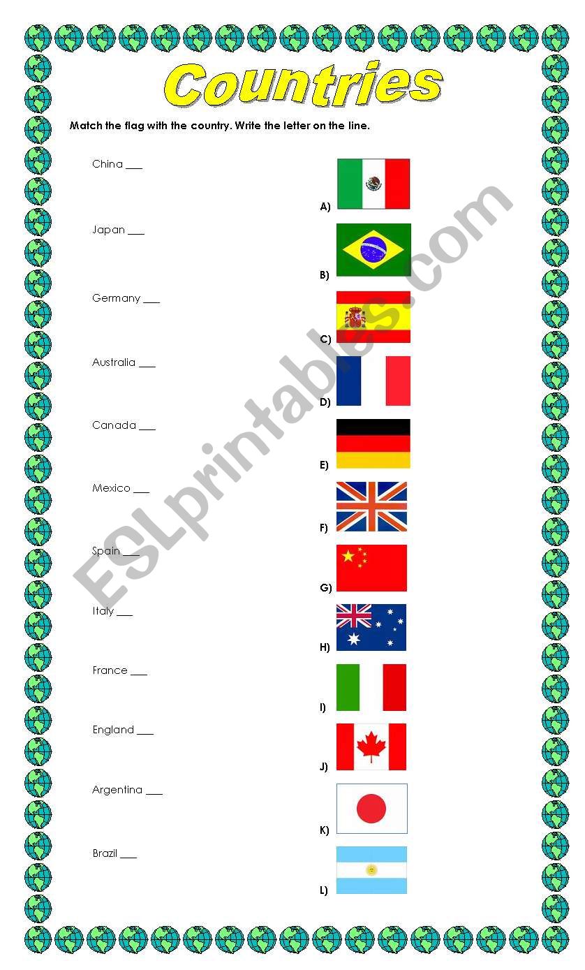 COUNTRIES worksheet