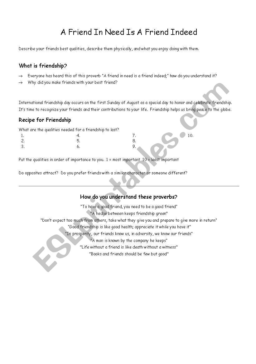 friends worksheet