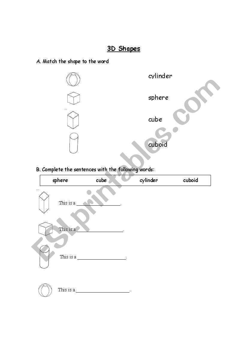 3D shapes activity sheet worksheet