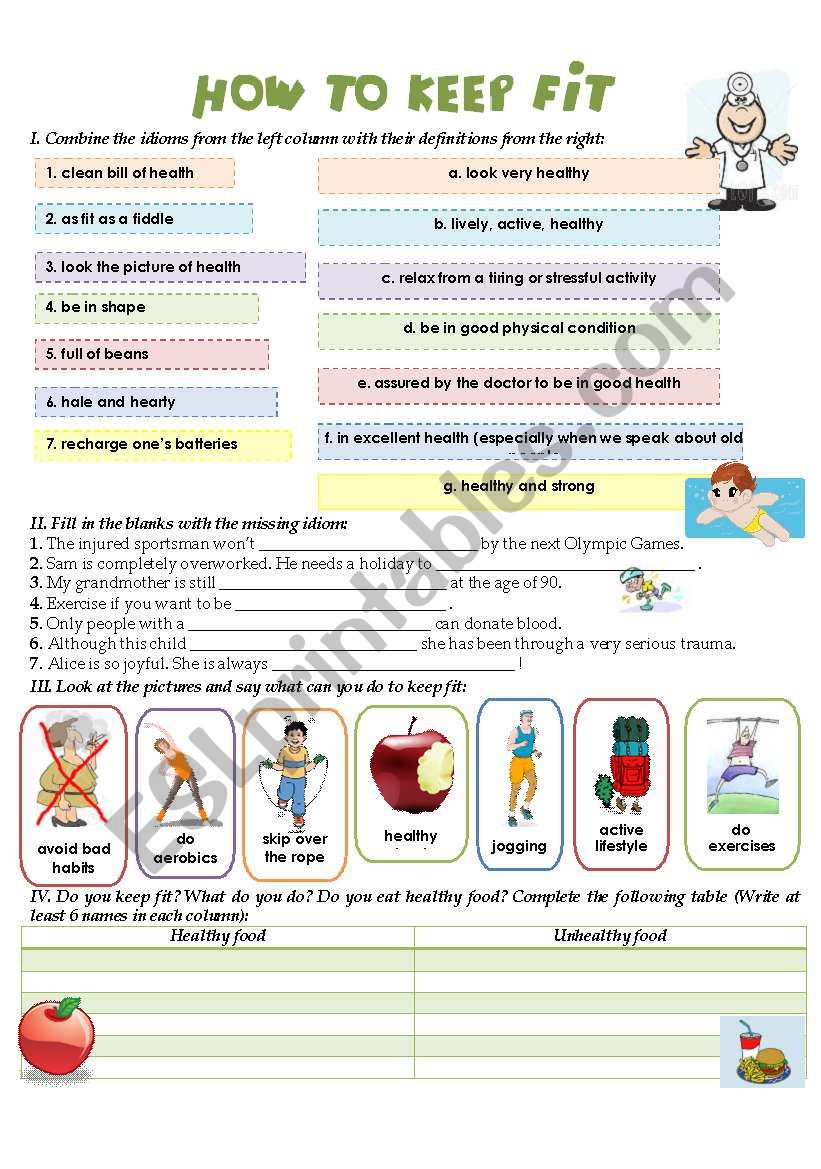 HOW TO KEEP FIT worksheet