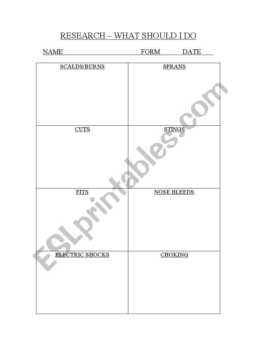 Basic first aid worksheet