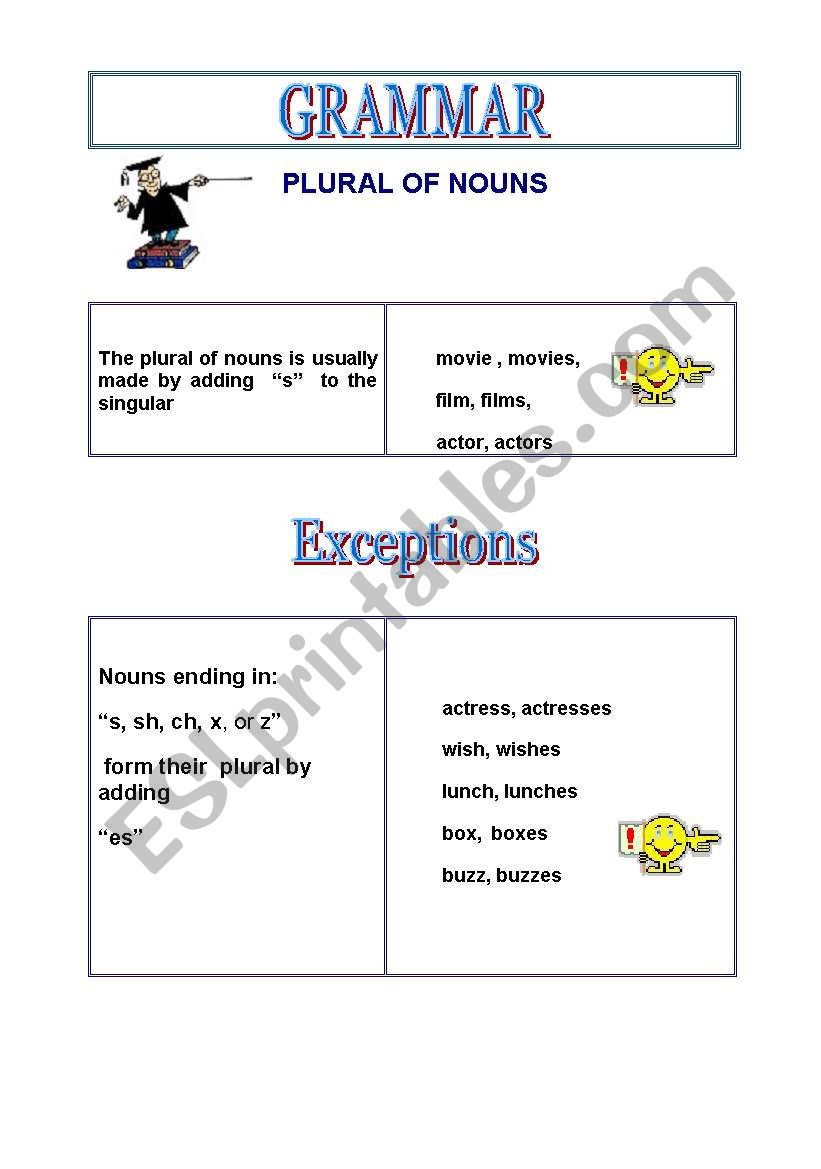 plural of nouns: exceptions worksheet