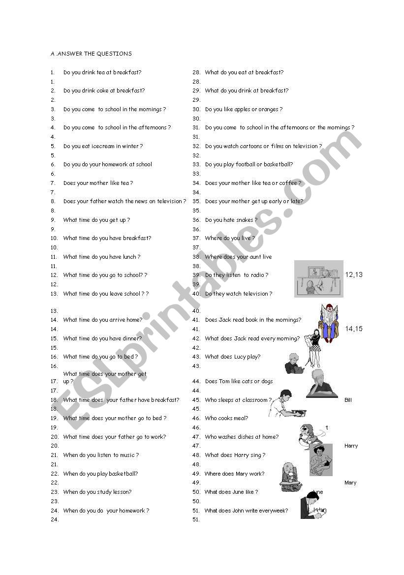 Simple present  questions worksheet