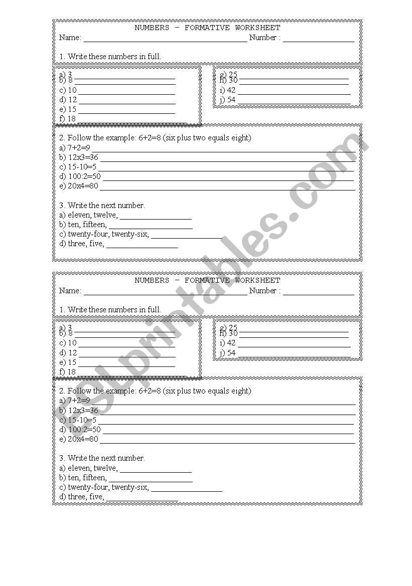 Numbers worksheet worksheet