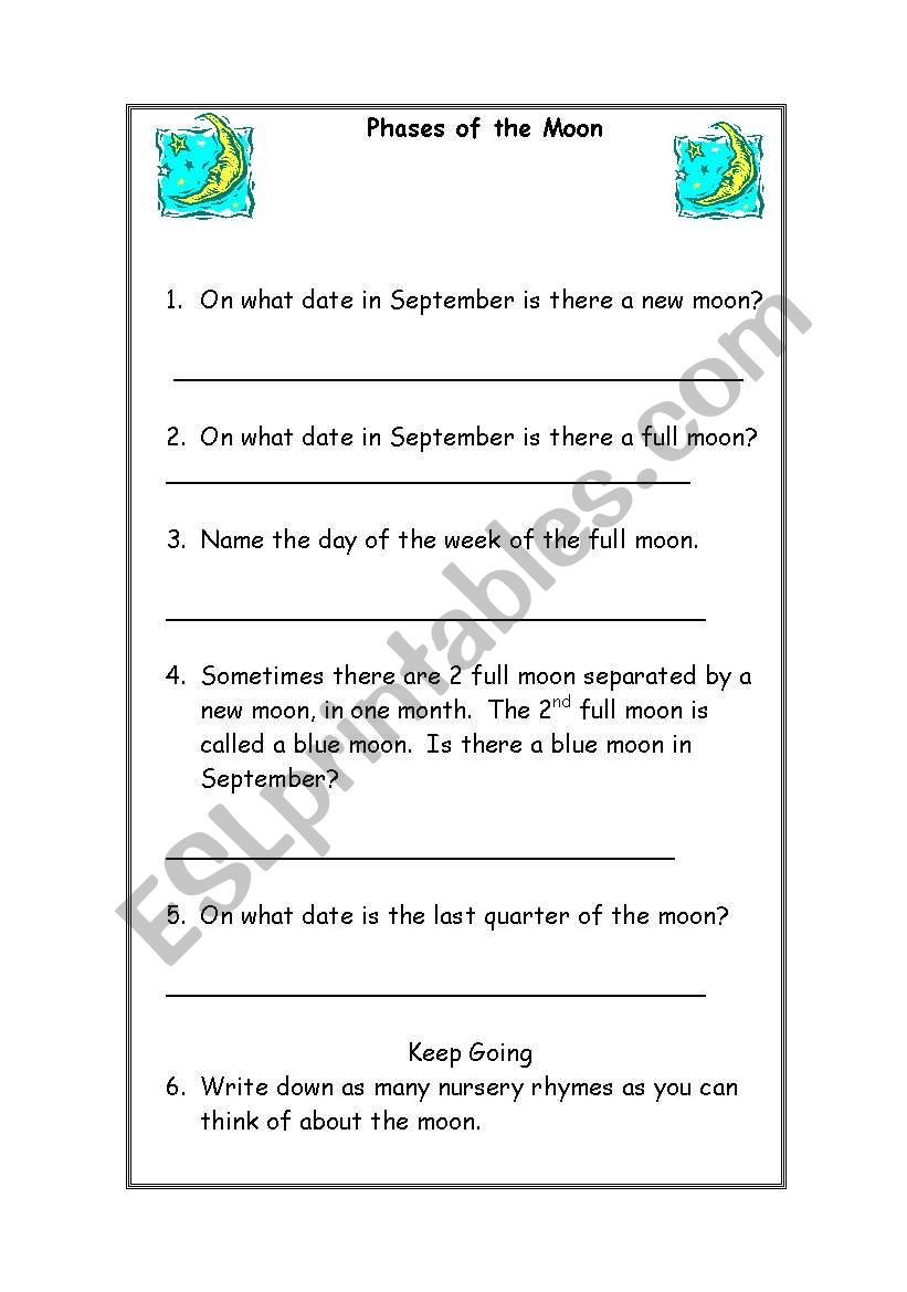 Phases of the Moon worksheet