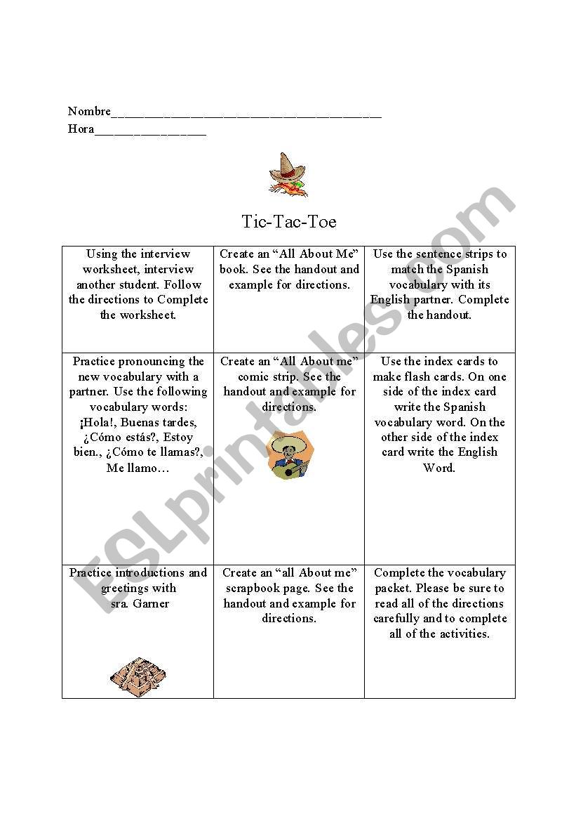 Greetings Tic-Tac-Toe worksheet