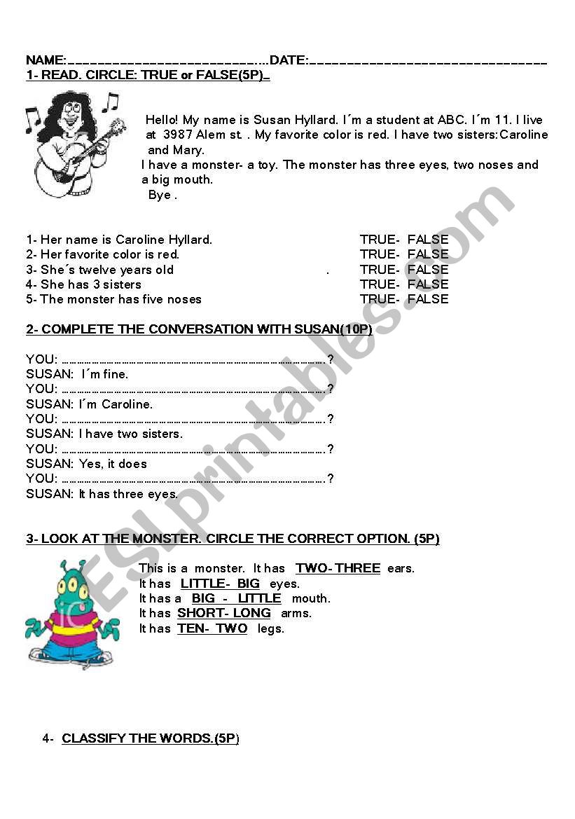 starter level worksheet