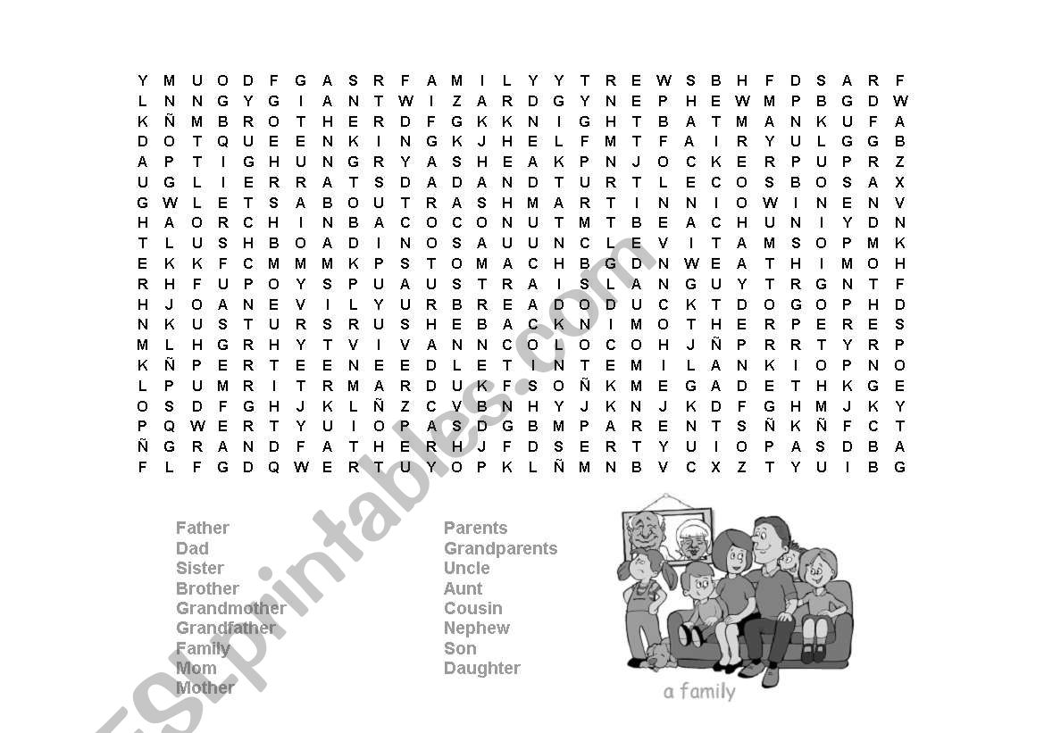 word search my family worksheet