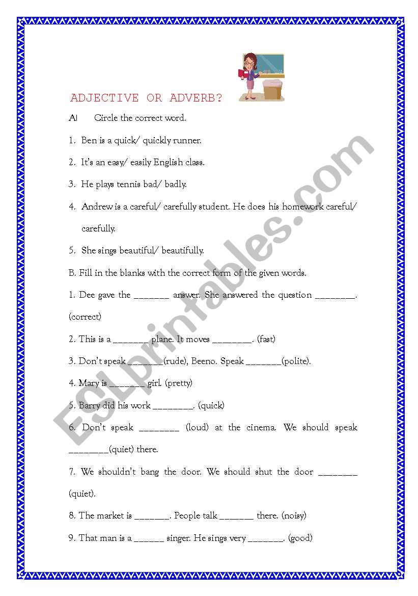 ADJECTIVE OR ADVERB worksheet