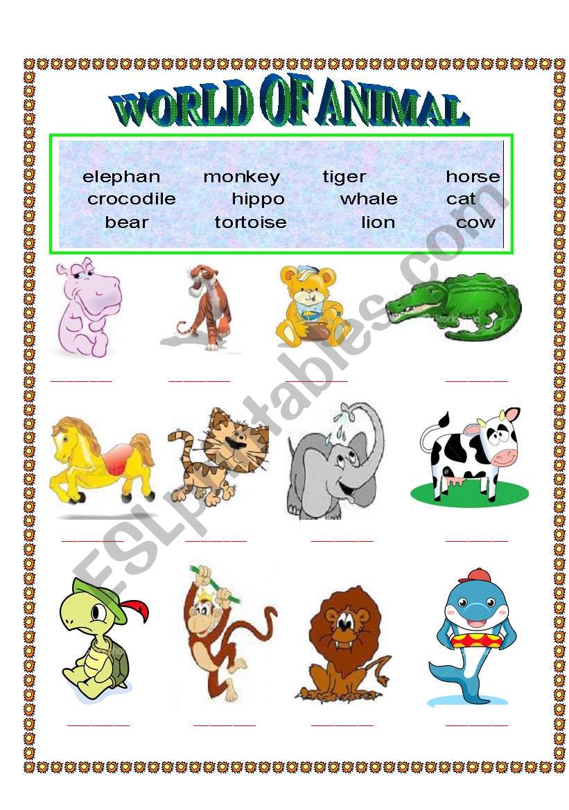 World of animal worksheet