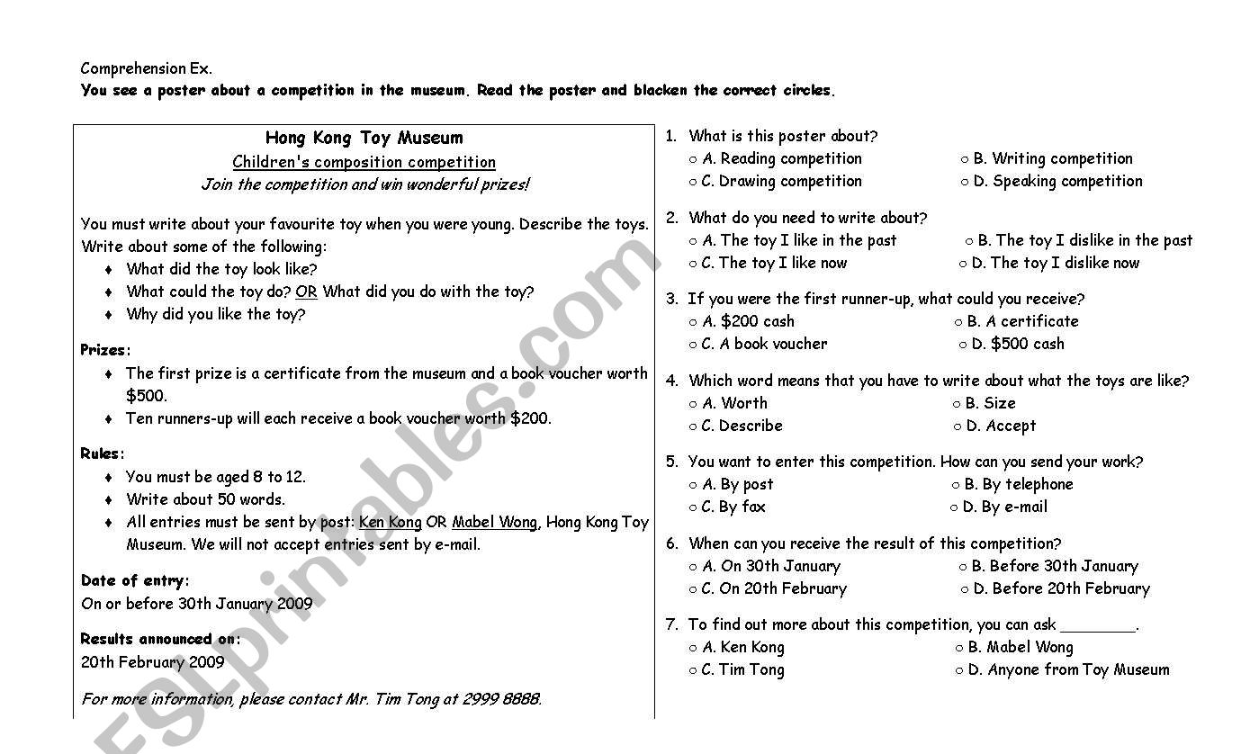 comprehension worksheet