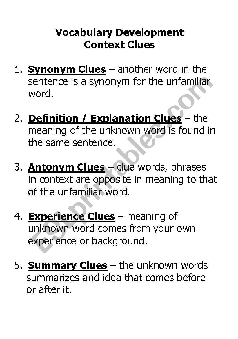Vocabulary Development Context Clues 