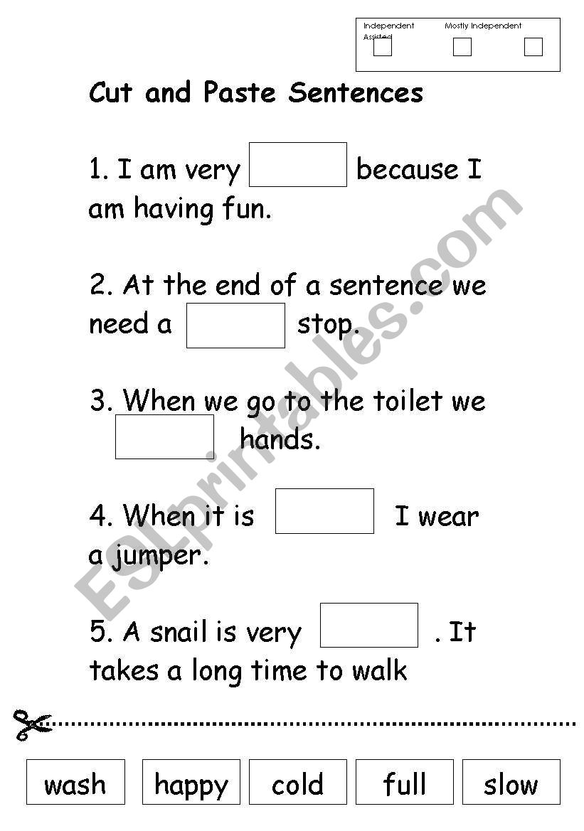 Cut and Paste Sentences worksheet