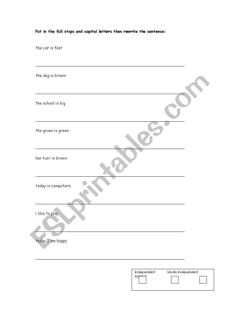 Basic Sentence Writing worksheet