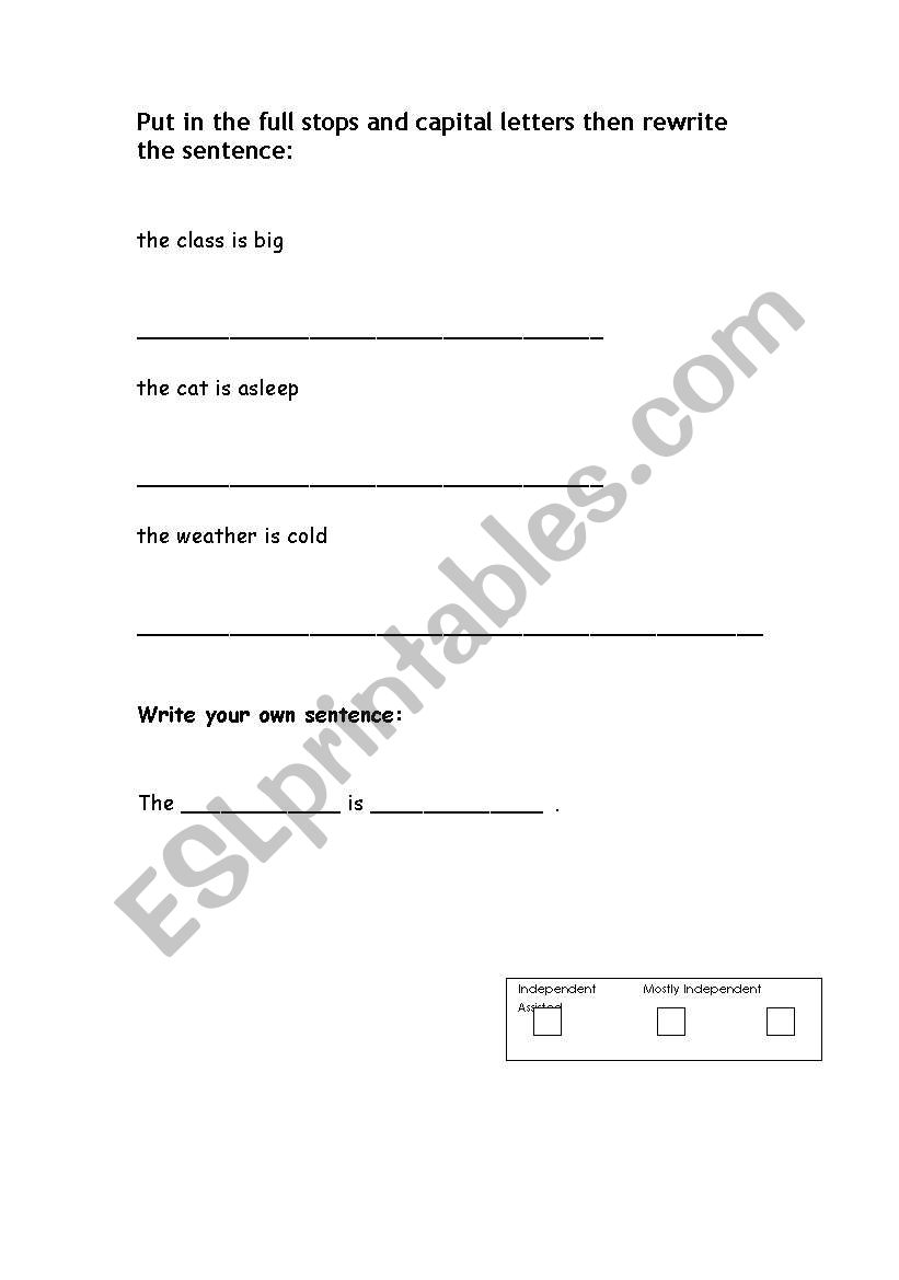 Sentence Writing worksheet