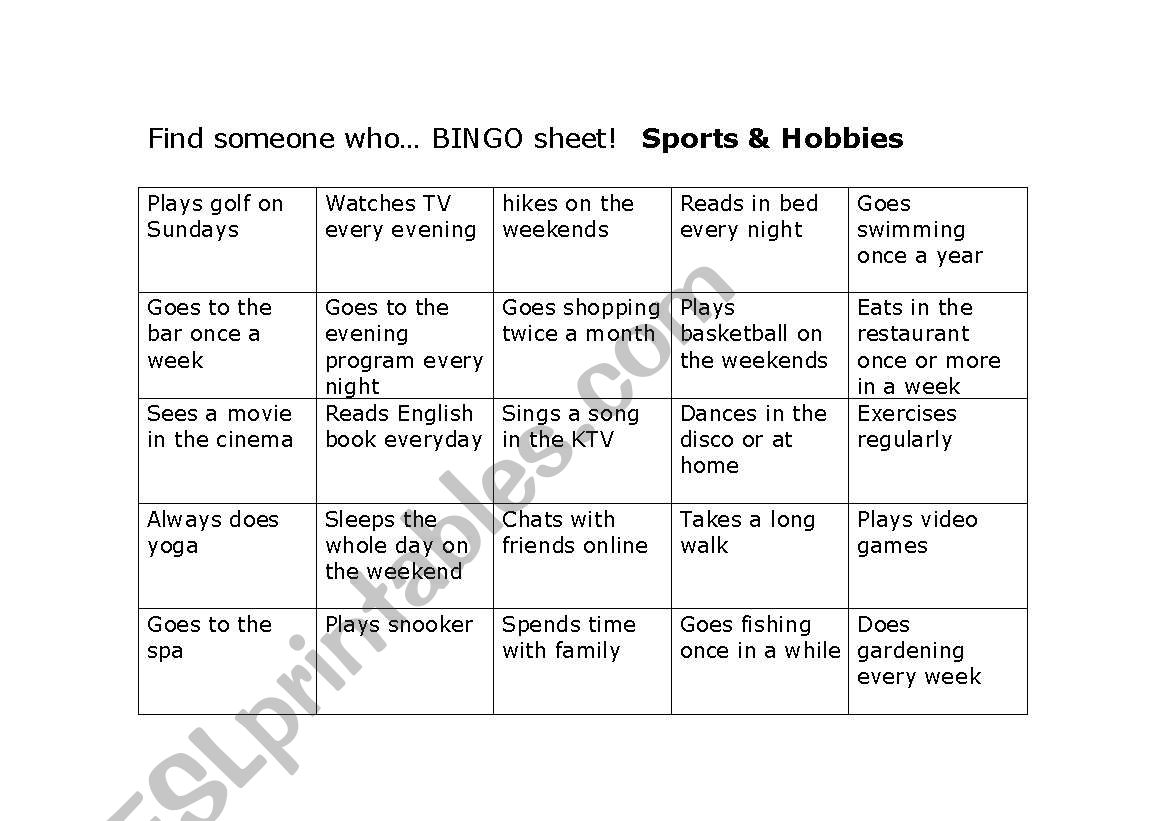 Find Someone Who... Sports and Hobbies