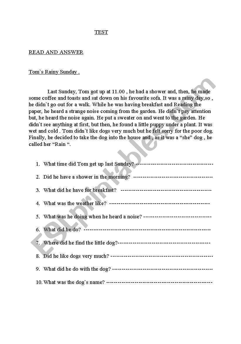 read and answer  worksheet