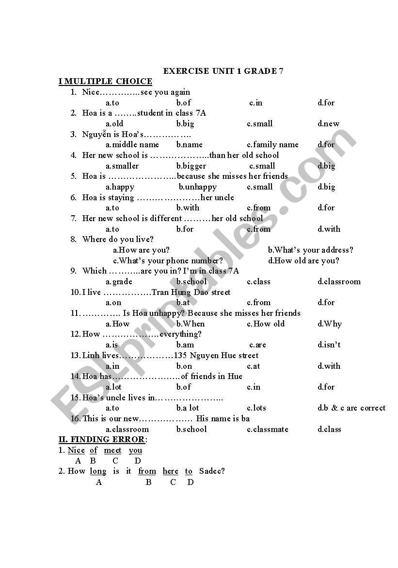 Reading exercise worksheet