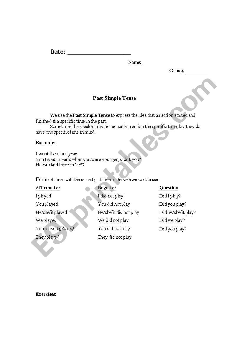 past simple tense worksheet