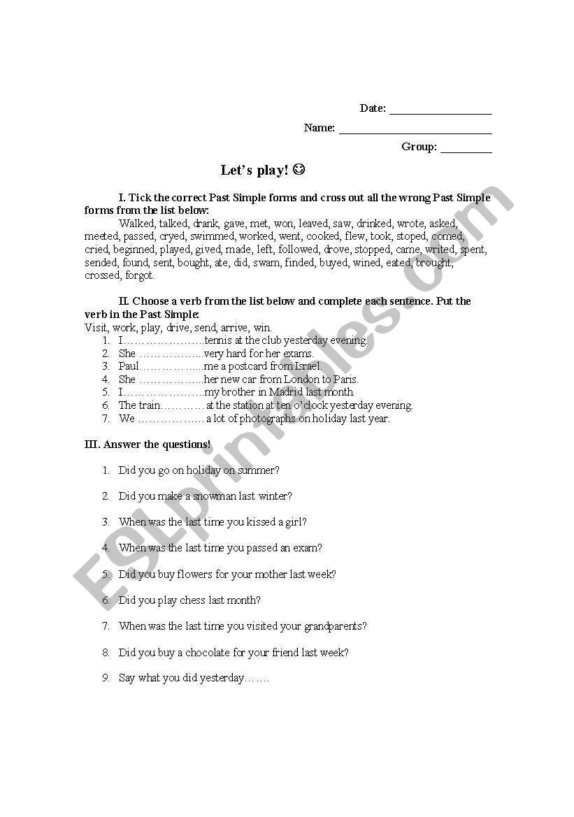 past simple tense worksheet