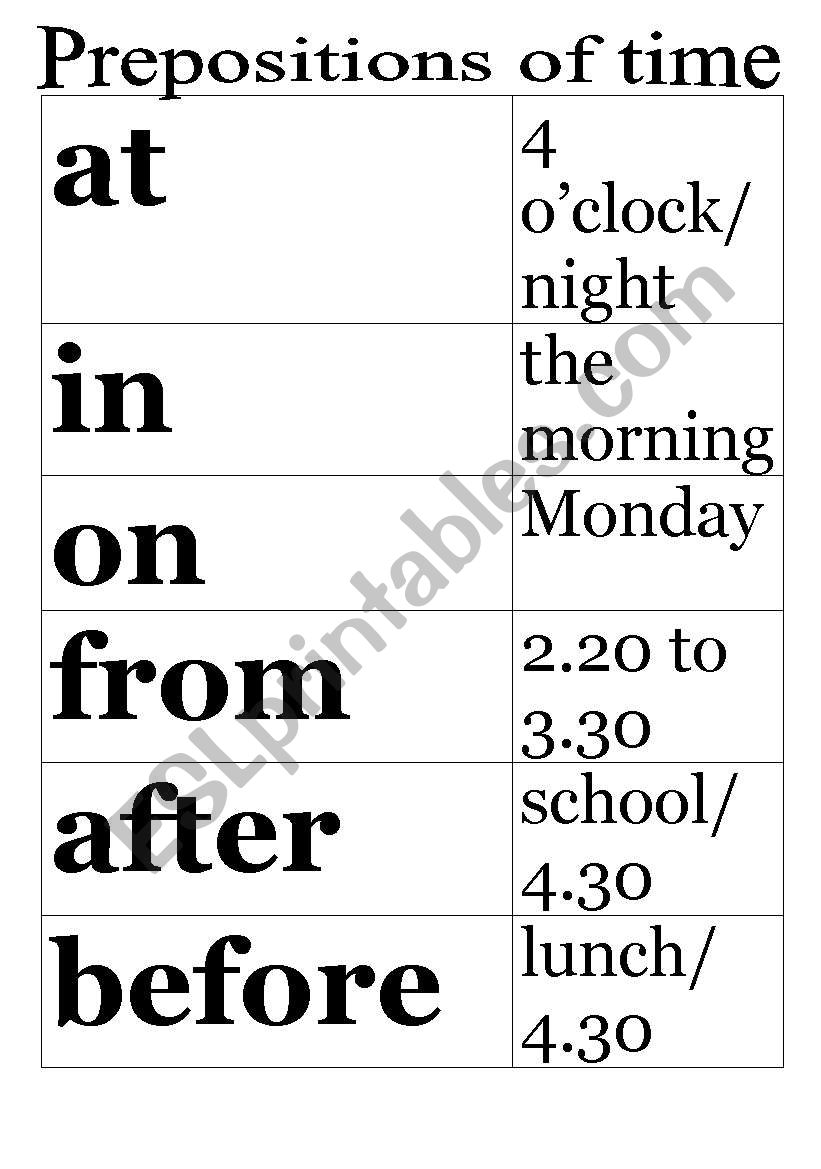 Prepositions of time worksheet