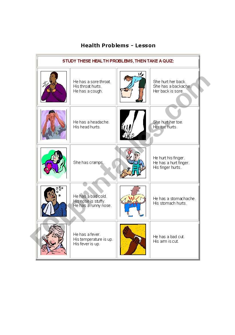 HEALTH PROBLEMS worksheet