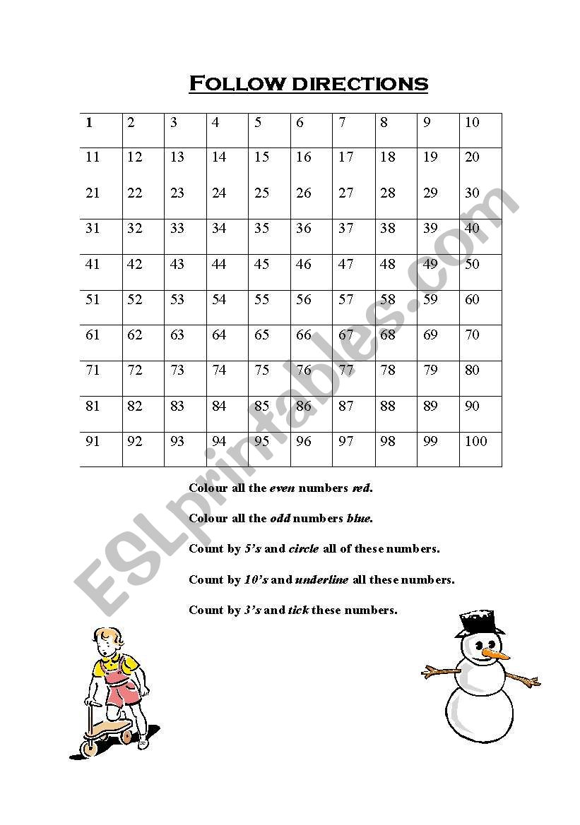 Following directions worksheet