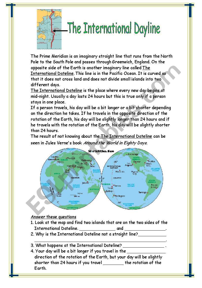 The International Dateline worksheet