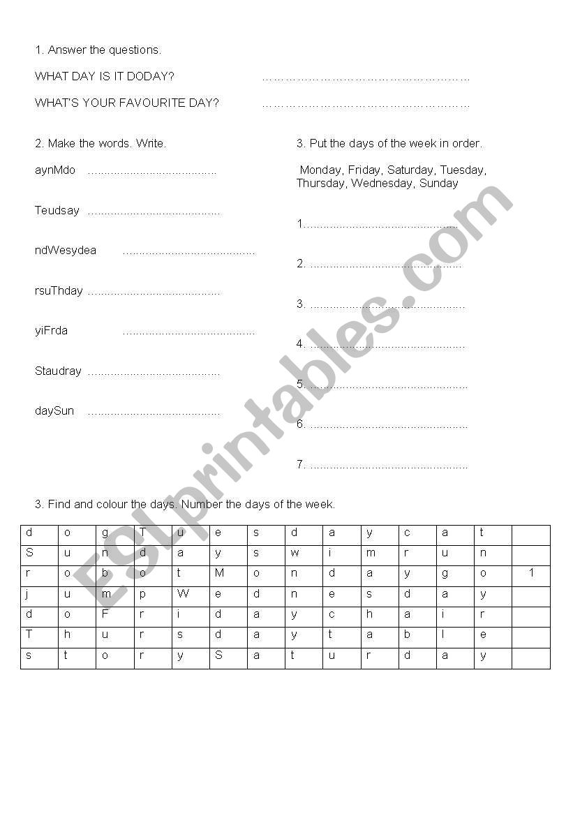 Days of the Week worksheet