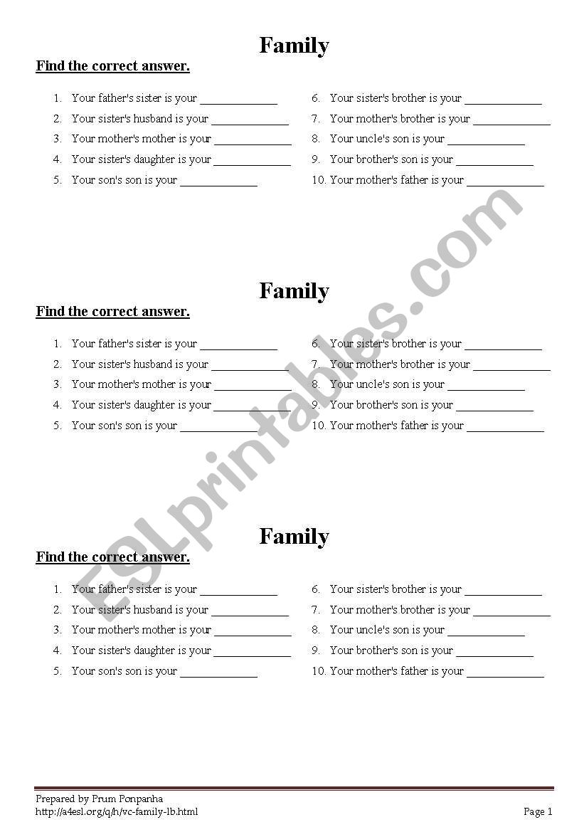 Family worksheet