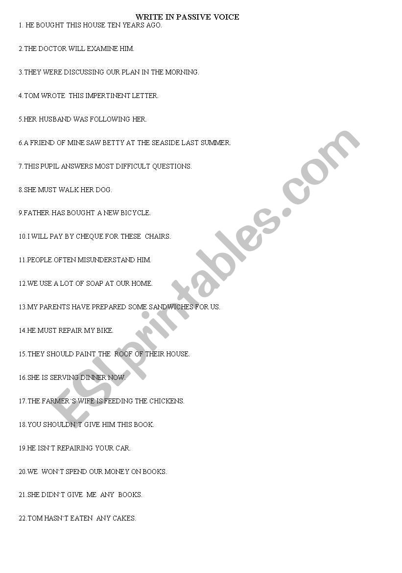 PASSIVE worksheet