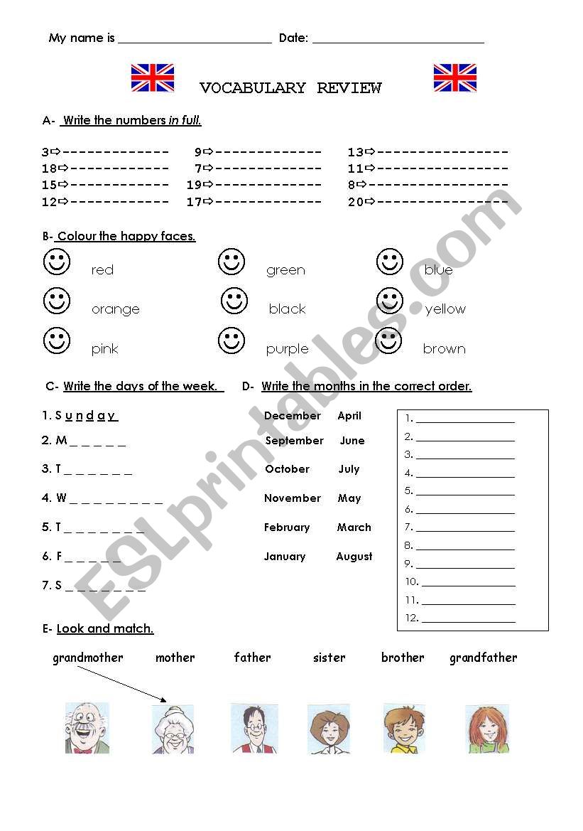 Vocabulary Review worksheet