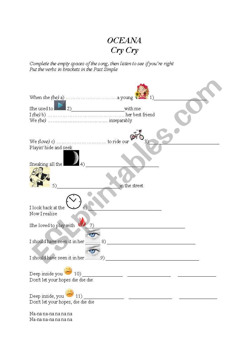 Ocean Cry cry/Past simple worksheet