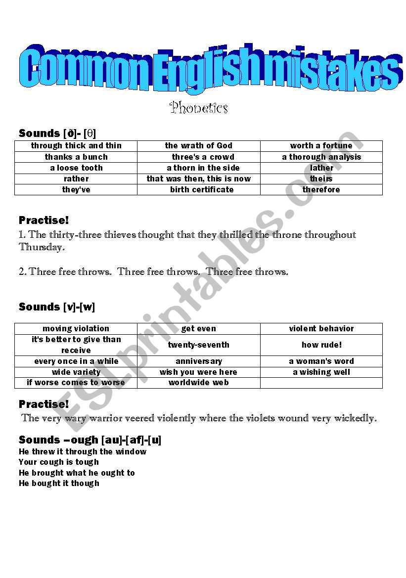 Common English mistakes in phonetics