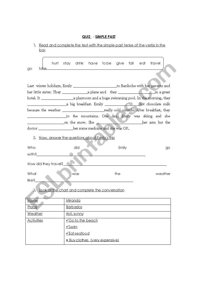 SIMPLE PAST QUIZ worksheet