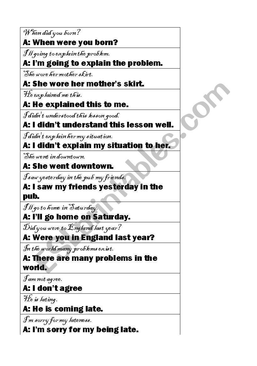 Correcting mistakes worksheet